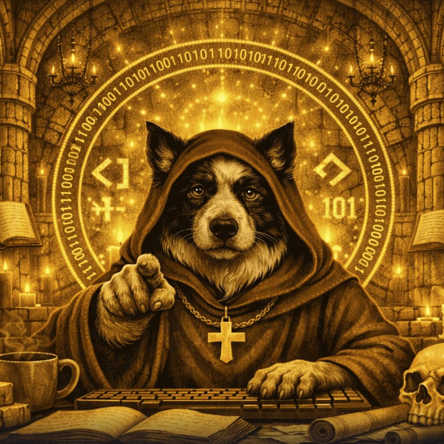 El Dogmatic Programmer, un perro monje frente a un teclado